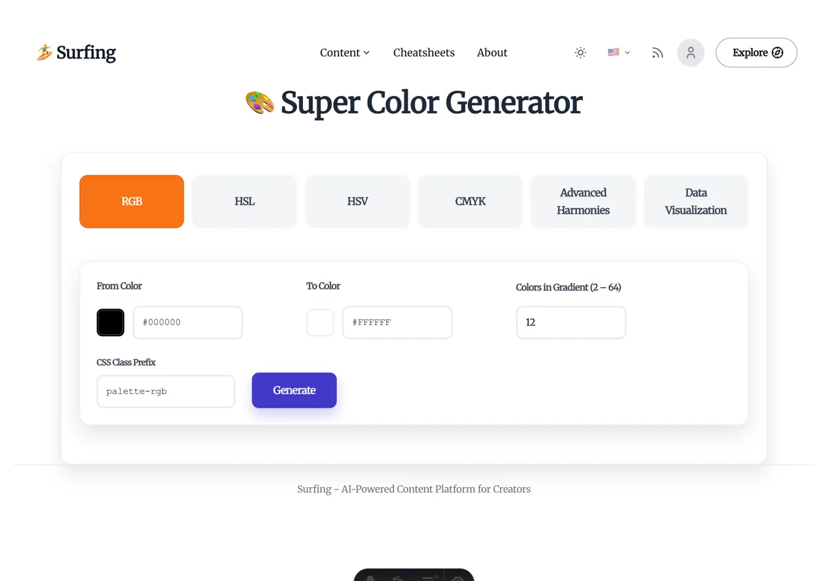 Surfing Super Color Generator – RGB gradient panel