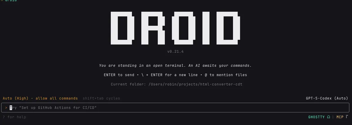 Droid CLI Status Bar with Initializing Status