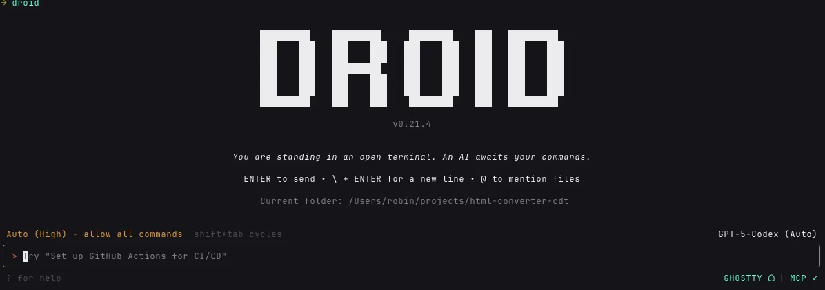 Droid CLI Status Bar with Normal Status